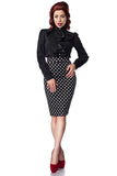 Blusa Retrò con Collo Alto e Dettagli Jabot
