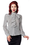 Blusa Retrò con Collo Alto e Dettagli Jabot
