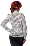 Blusa Retrò con Collo Alto e Dettagli Jabot