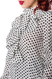 Blusa Retrò con Collo Alto e Dettagli Jabot