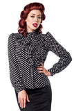 Blusa Retrò con Collo Alto e Dettagli Jabot