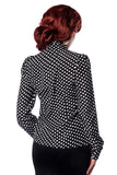 Blusa Retrò con Collo Alto e Dettagli Jabot