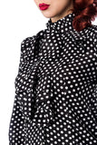 Blusa Retrò con Collo Alto e Dettagli Jabot