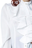 Blusa Retrò con Collo Alto e Dettagli Jabot