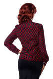 Blusa Retrò con Collo Alto e Dettagli Jabot
