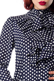 Blusa Retrò con Collo Alto e Dettagli Jabot