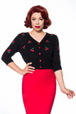 Cardigan Vintage con Ricamo di Ciliegie
