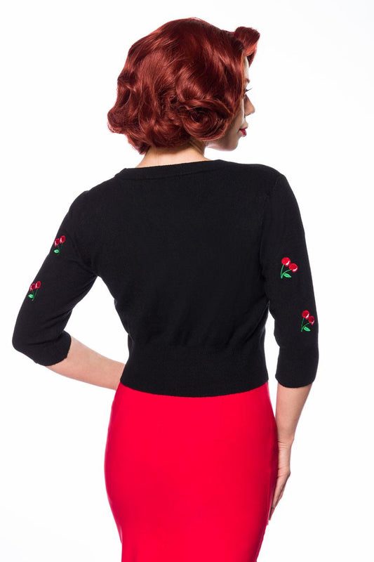 Cardigan Vintage con Ricamo di Ciliegie