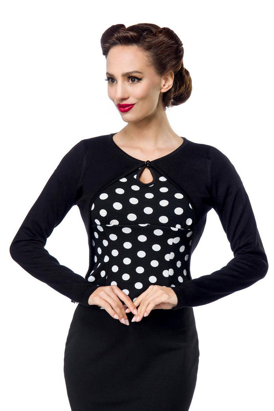 Cardigan Nero con Dettaglio a Pois e Chiusura a Goccia