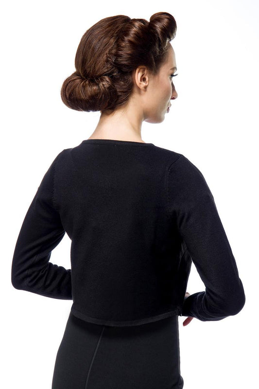 Cardigan Nero con Dettaglio a Pois e Chiusura a Goccia