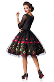 Abito Swing con Ricamo di Rose