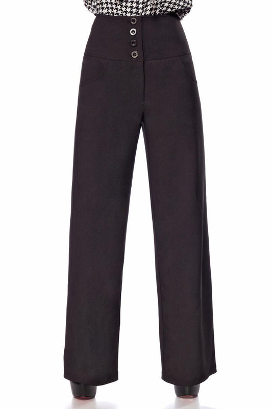 Pantaloni a Zampa d'Elefante Vita Alta neri - Eleganza Retrò