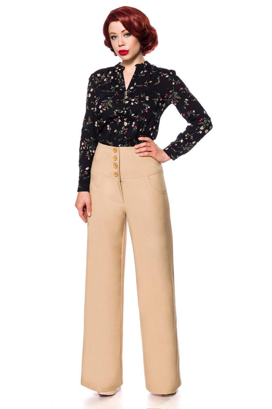 Pantaloni a Zampa d'Elefante Vita Alta beige - Eleganza Retrò