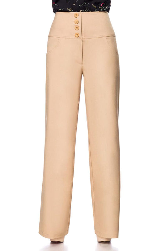 Pantaloni a Zampa d'Elefante Vita Alta beige - Eleganza Retrò