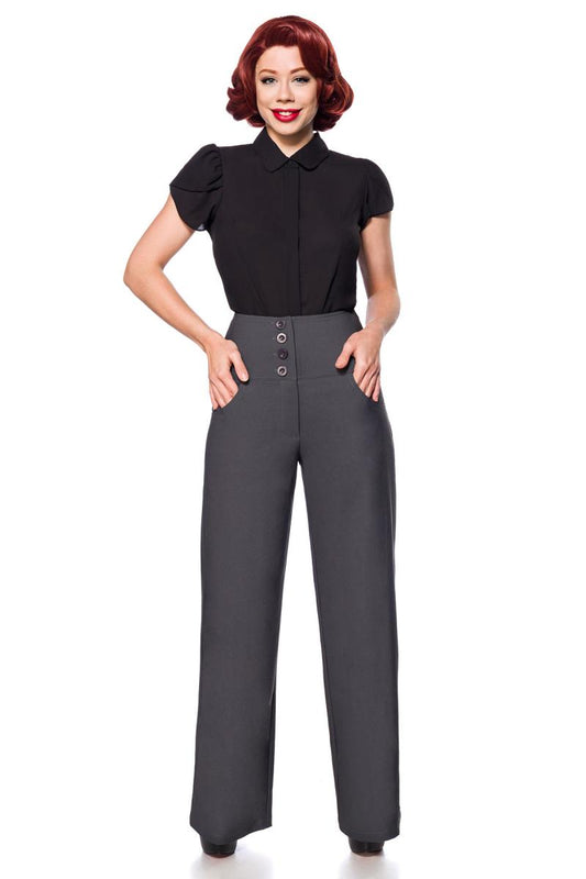 Pantaloni a Zampa d'Elefante Vita Alta grigi - Eleganza Retrò