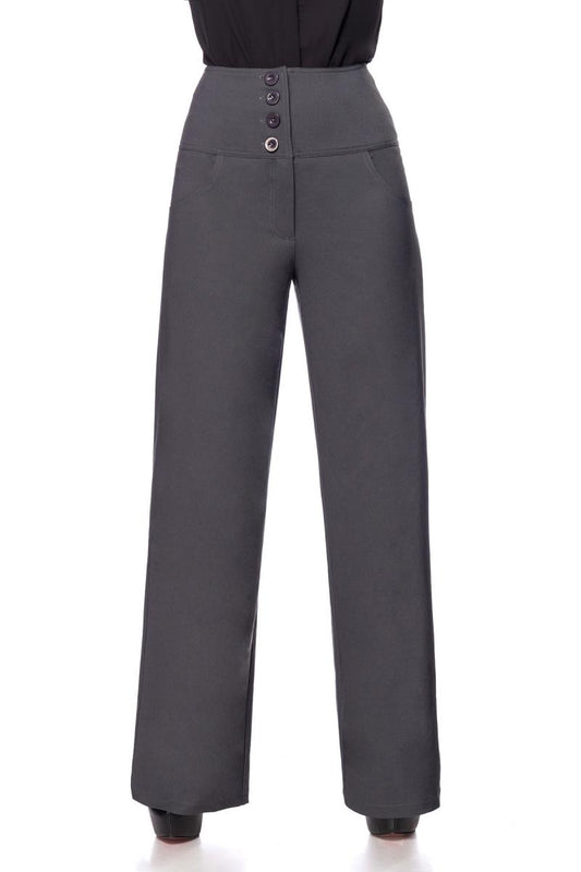 Pantaloni a Zampa d'Elefante Vita Alta grigi - Eleganza Retrò