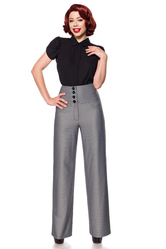 Pantaloni a Zampa d'Elefante Vita Alta pied de poule - Eleganza Retrò