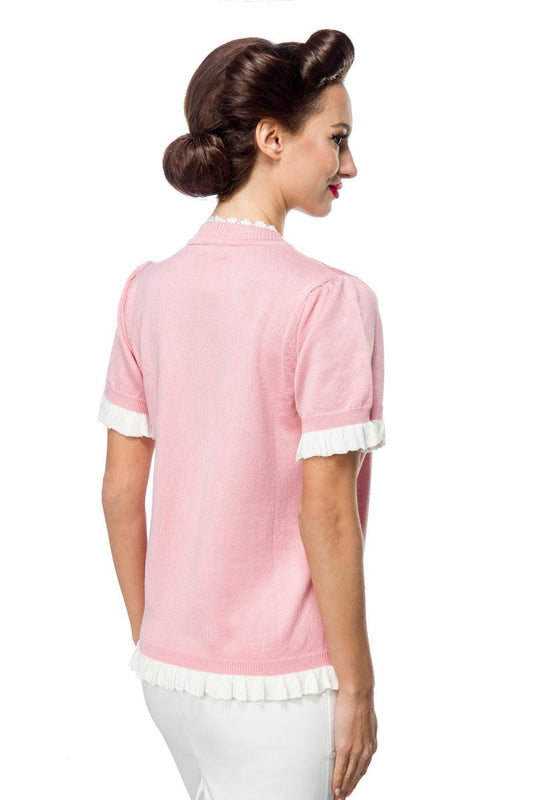 Cardigan Rosa Vintage con Dettagli in Pizzo - Stile Retrò Anni '50