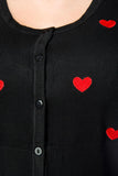 Cardigan Nero con Cuori Rossi - Stile Pin-up Anni '50