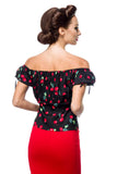 Top Pin-Up con Stampa Ciliegie e Scollo Bardot