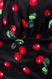 Top Pin-Up con Stampa Ciliegie e Scollo Bardot