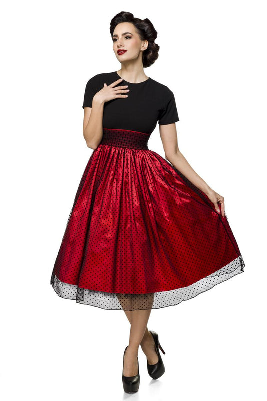 Abito Vintage Rosso e Nero con Gonna a Pois