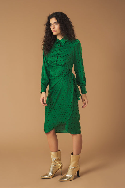 Annette - Vintage style green polka dot dress