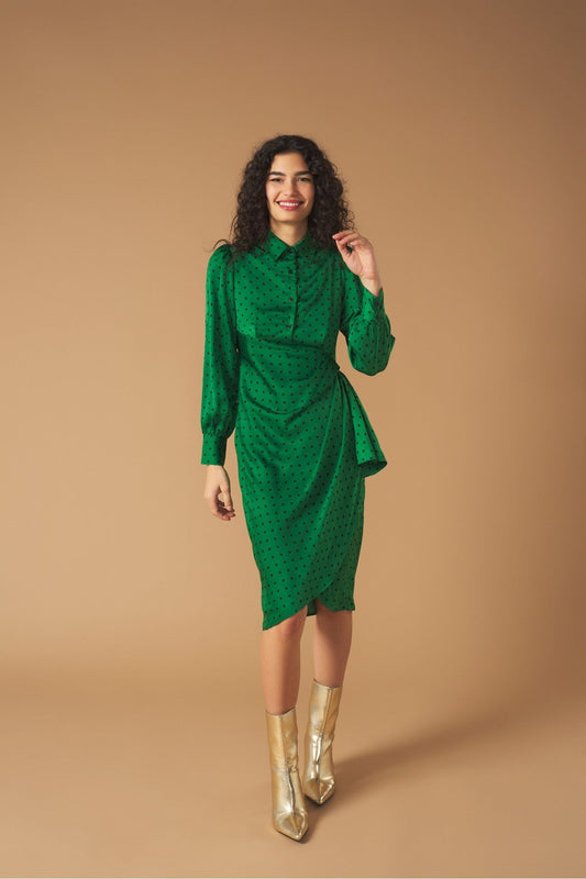 Annette - Vintage style green polka dot dress