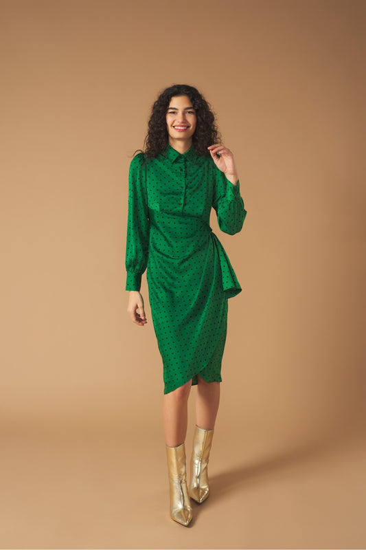Annette - Robe à pois vert style vintage