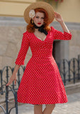 Elisa - red rockabilly pin-up dress with polka dots
