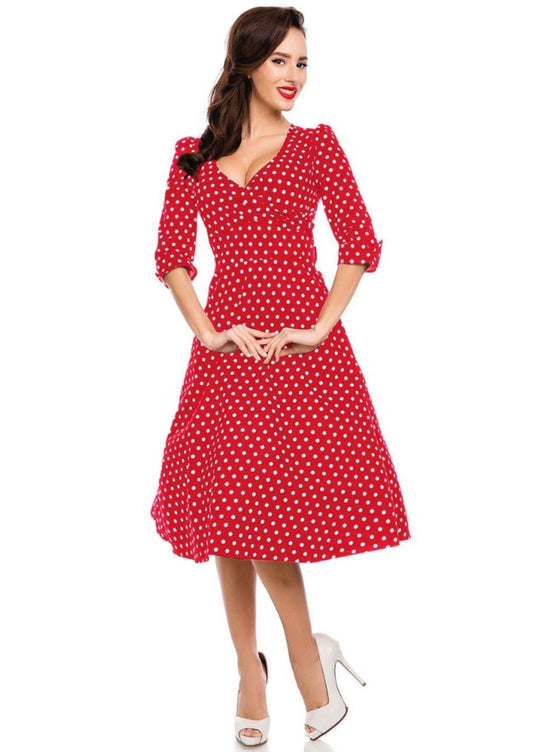 Elisa - abito pin-up rockabilly rosso a pois