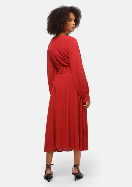 Cerise - robe rouge de style vintage à manches longues