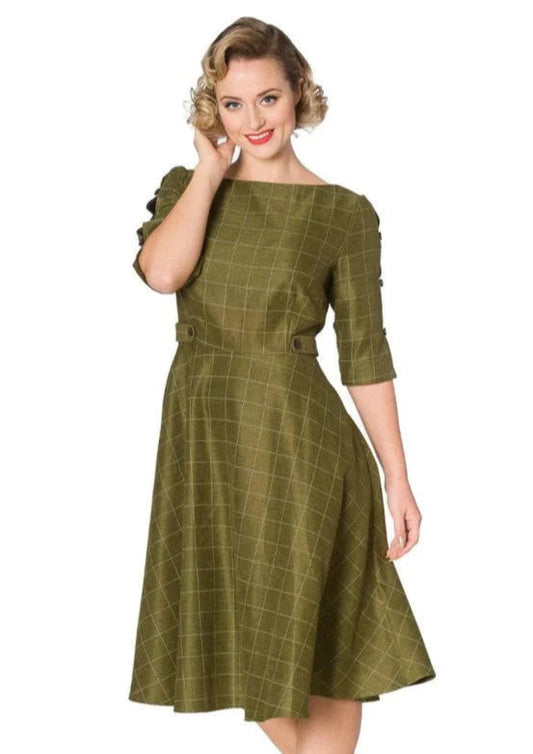Laura - abito a quadri verde stile vintage
