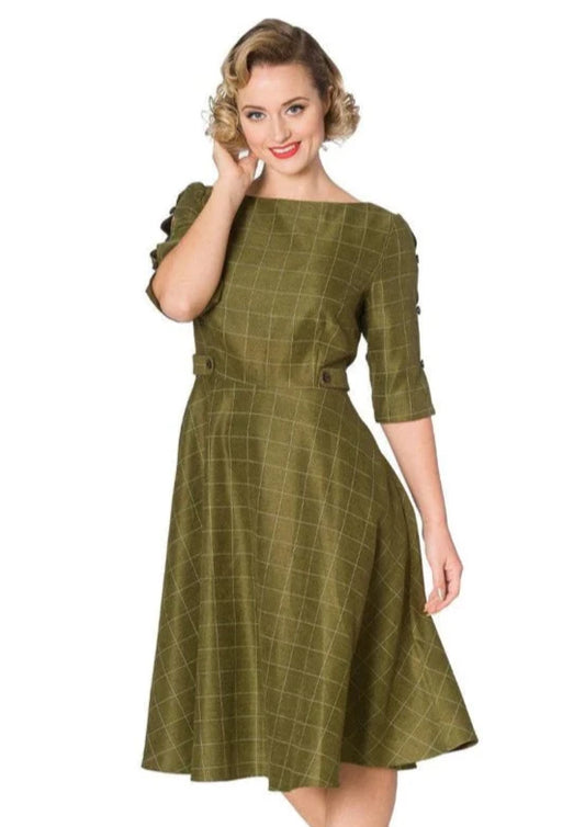 Laura - robe à carreaux verts de style vintage