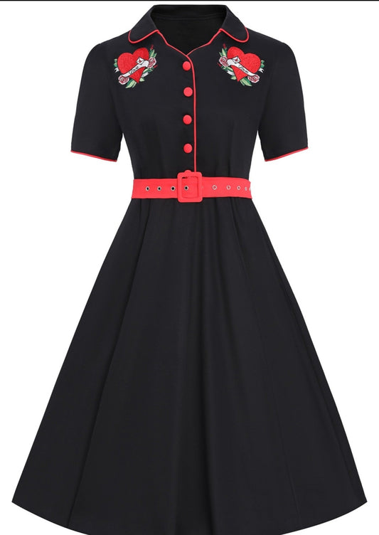Monica - black pin-up dress with 50s tattoos