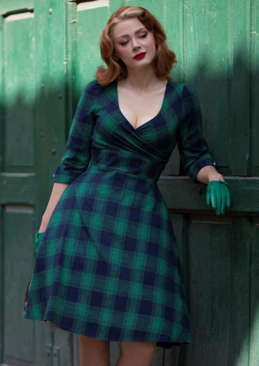 Caterina - robe pin-up tartan vert