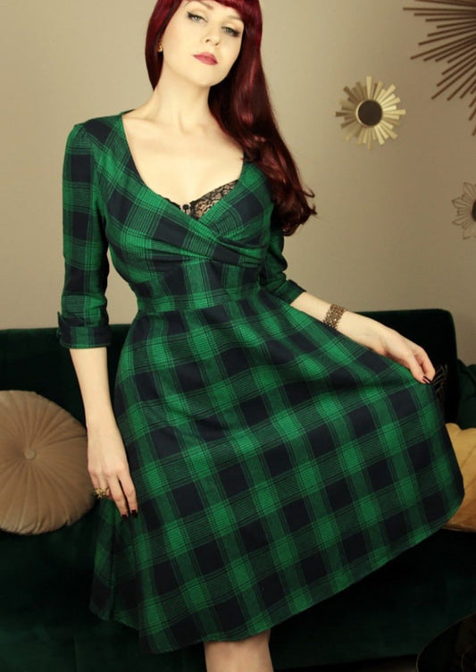 Caterina - abito pin-up verde tartan