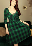 Caterina - abito pin-up verde tartan