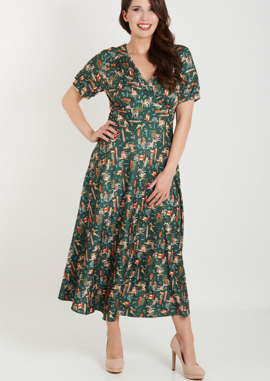 Foxes and Fawns - green 50s pin-up dress