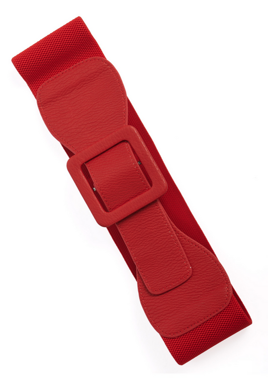 Retro belt with square buckle - red - white - black 