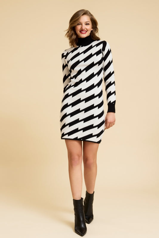 Bolt - High-neck knitwear dress with lightning bolts