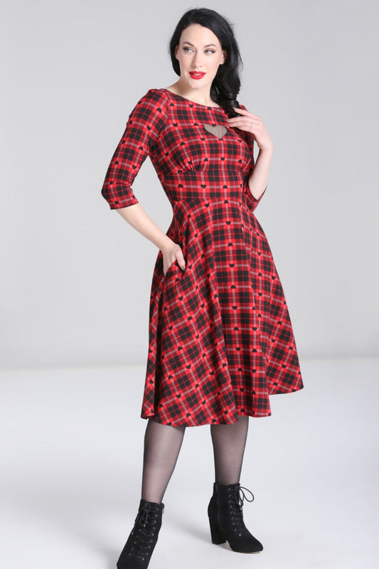 Tartan Heart- red tartan retro pin-up dress