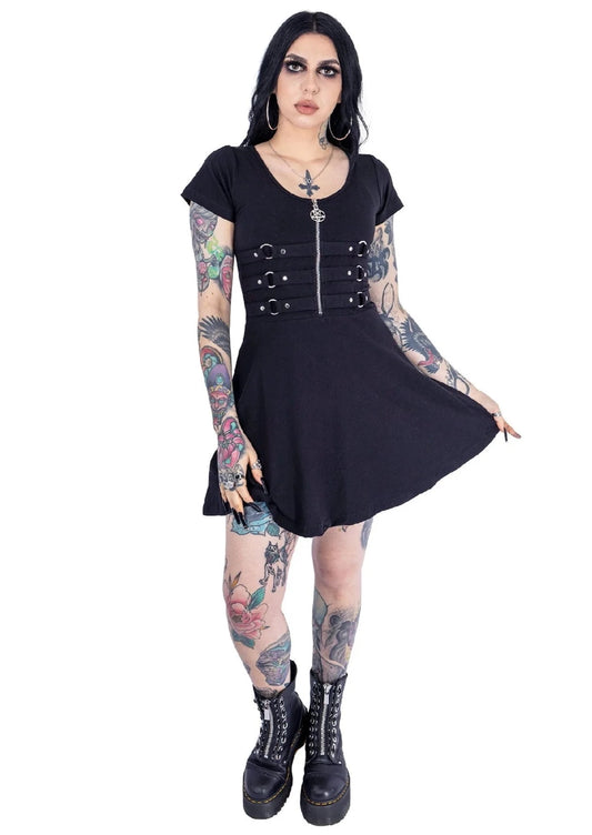 Brigitta - black dress with laces and pentacle