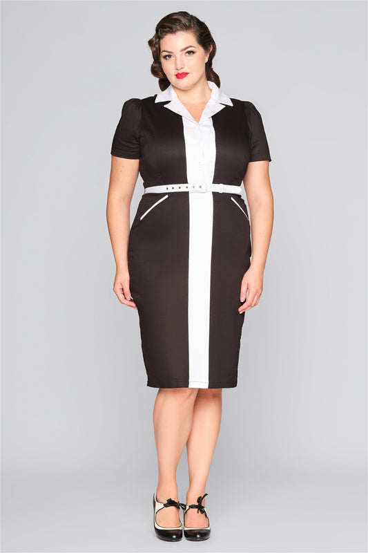 Floriana - 50s pin-up style black and white sheath dress