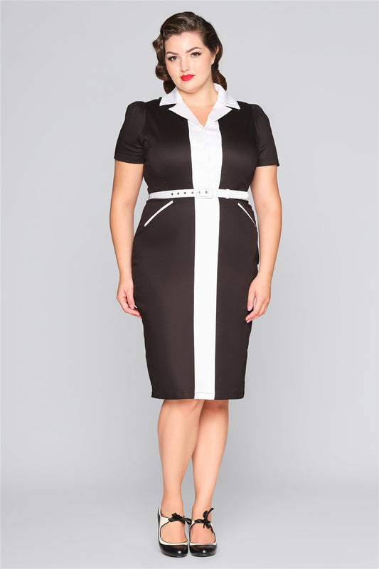 Floriana - Robe fourreau noire et blanche style pin-up des années 50